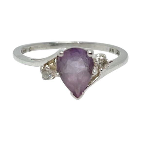 Avon Jewelry - Avon Vintage 925 Sterling Silver, Amethyst & Cubic Zirconia Teardrop Ring Size 7